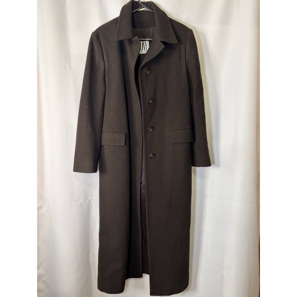 Vintage 90s Jones New York Women's Brown 100% Pure Wool Overcoat Size 10
